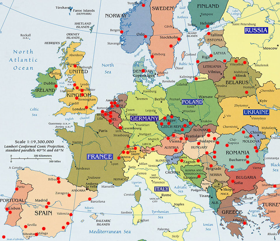 Linee tranviarie in Europa  La mappa  delle citta